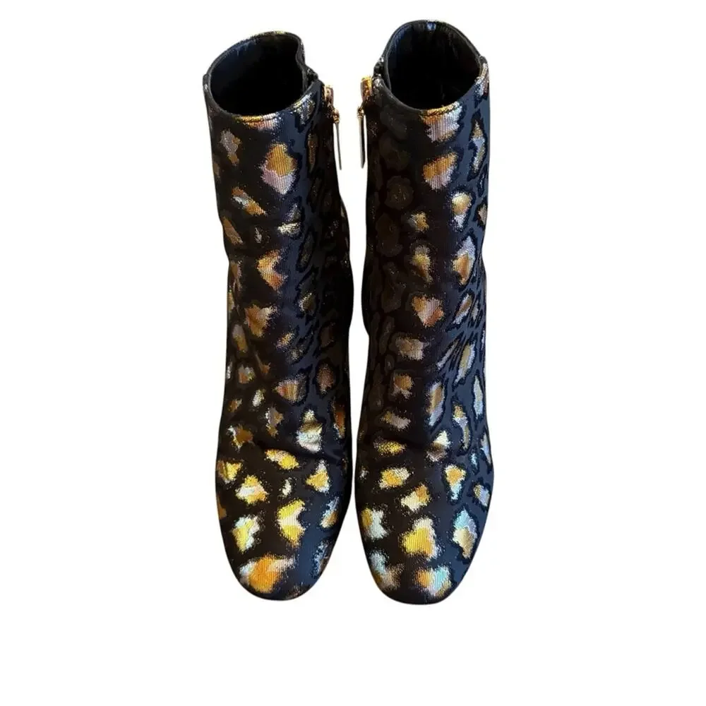 Saint Laurent Loulou Jacquard Leopard Metallic Accent Ankle Boots EU 37.5 US 7.5